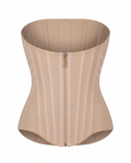 Curved boned high-compression waist trainer corset on white background