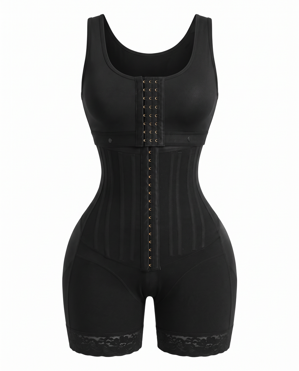 High-compression full-body hourglass shapewear bodysuit on white background