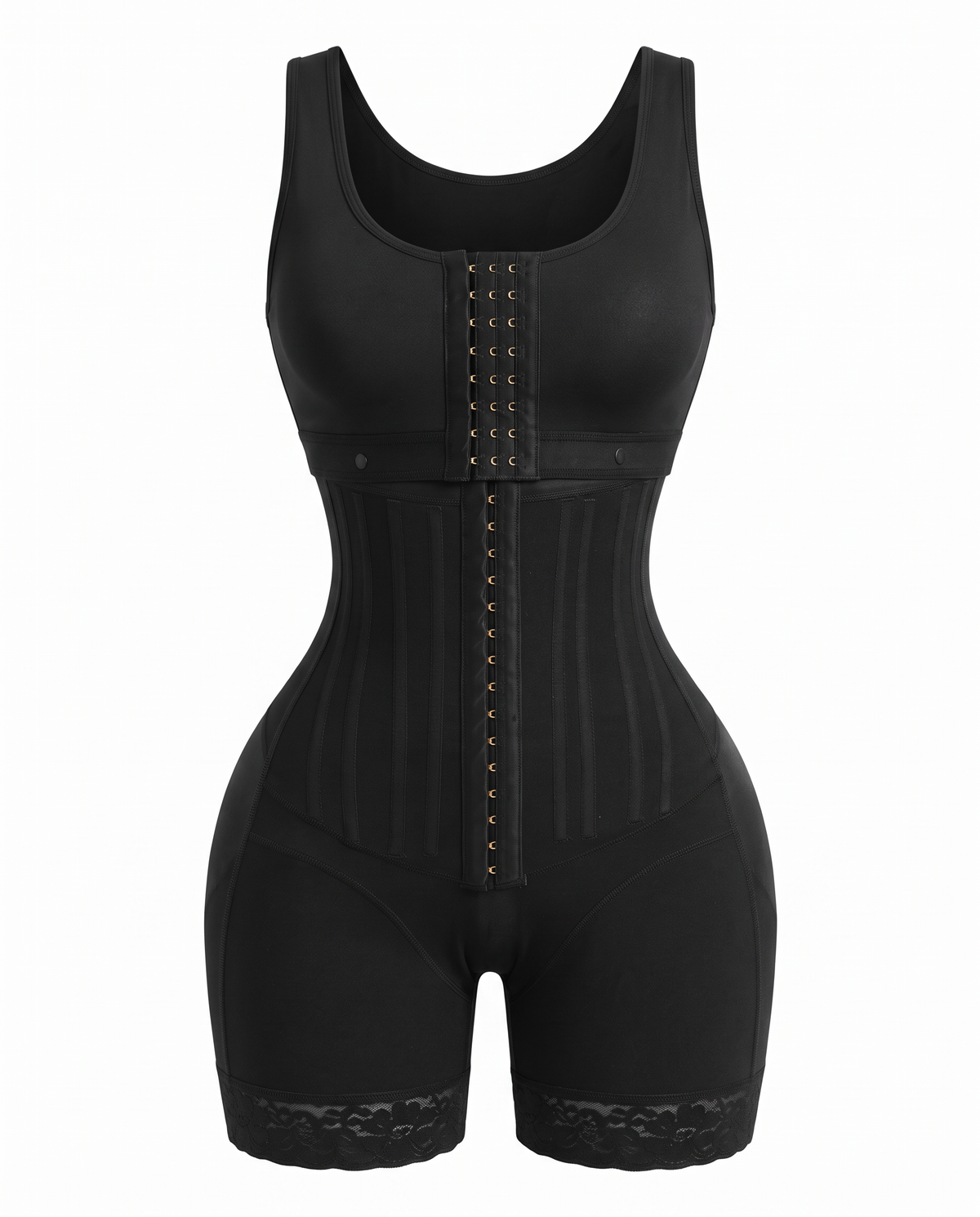High-compression full-body hourglass shapewear bodysuit on white background