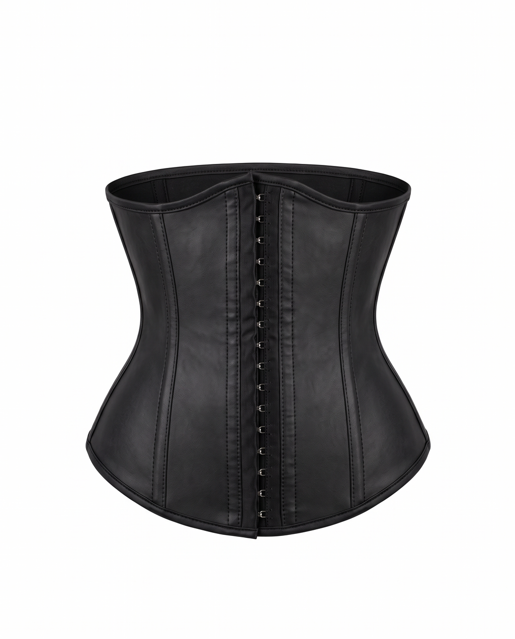 Faux leather waist cincher belt on white background