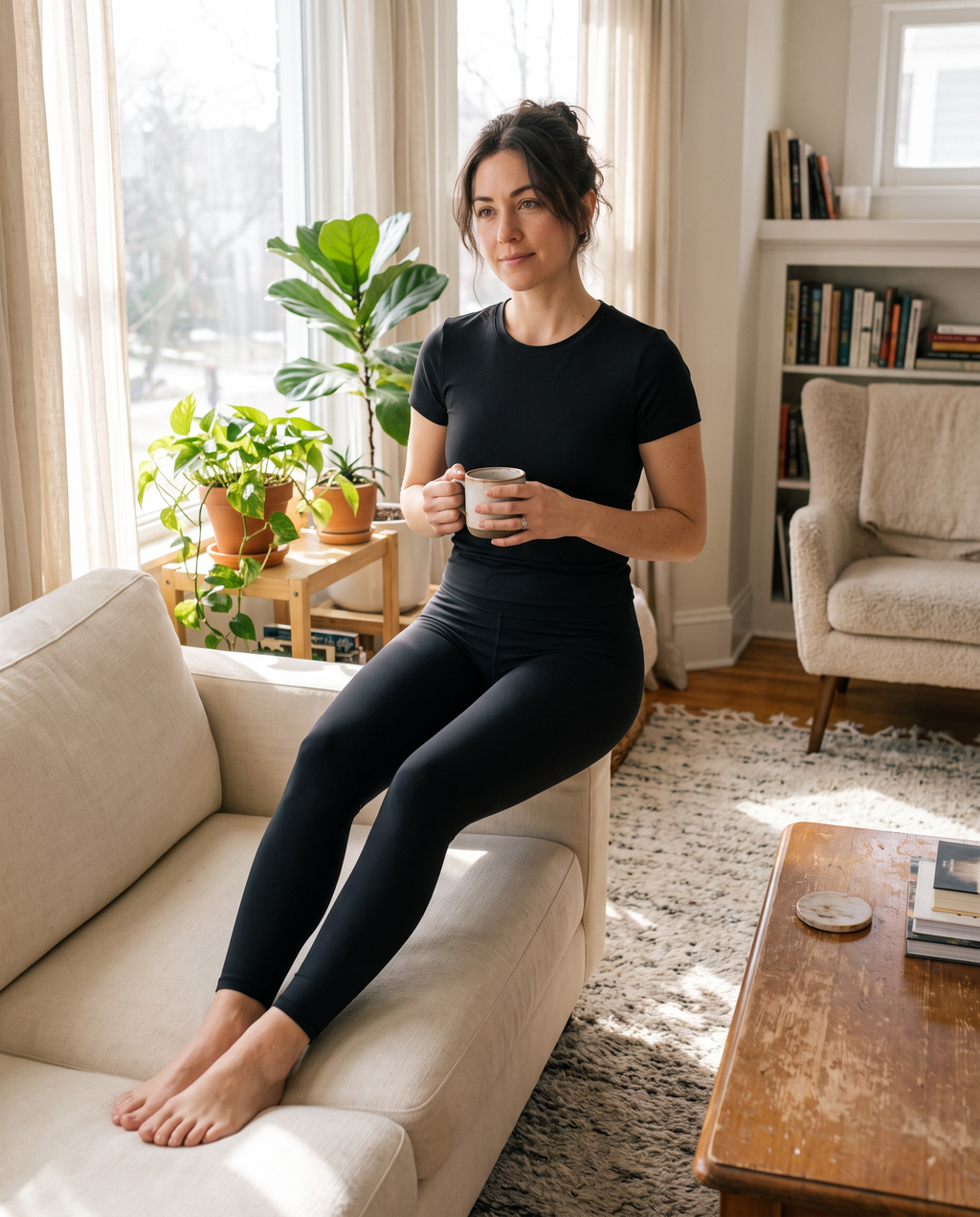 Lounge set worn relaxing in a bright living room