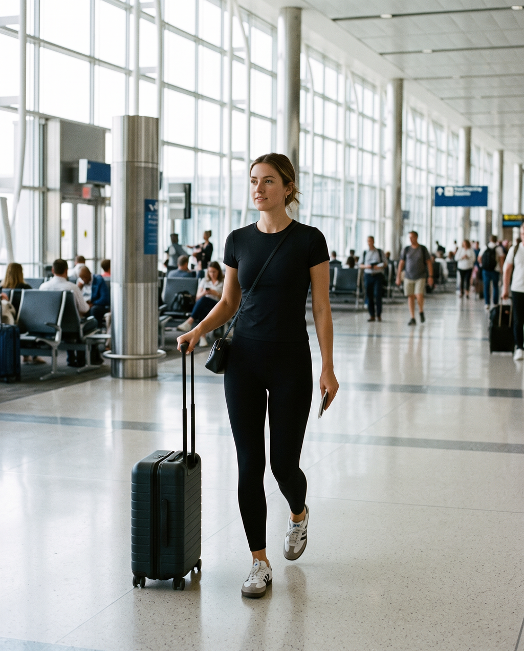 Lounge set worn while travelling through an airport