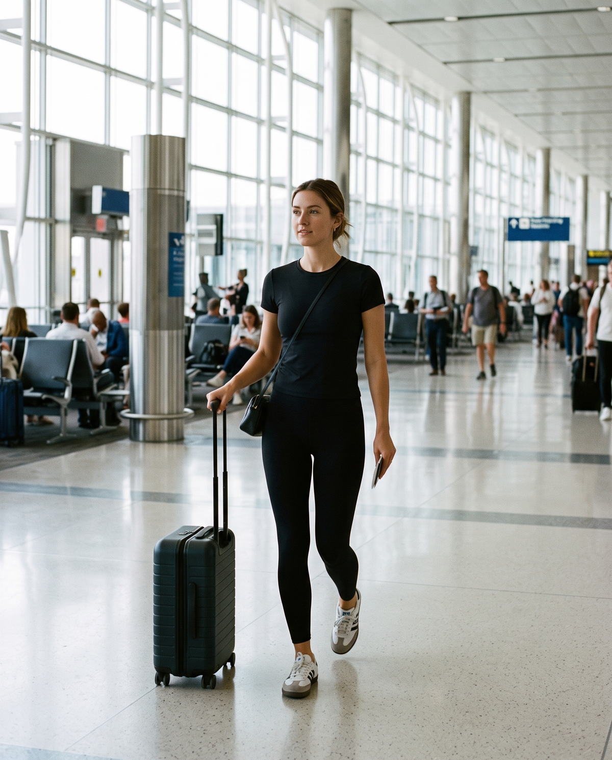 Lounge set worn while travelling through an airport