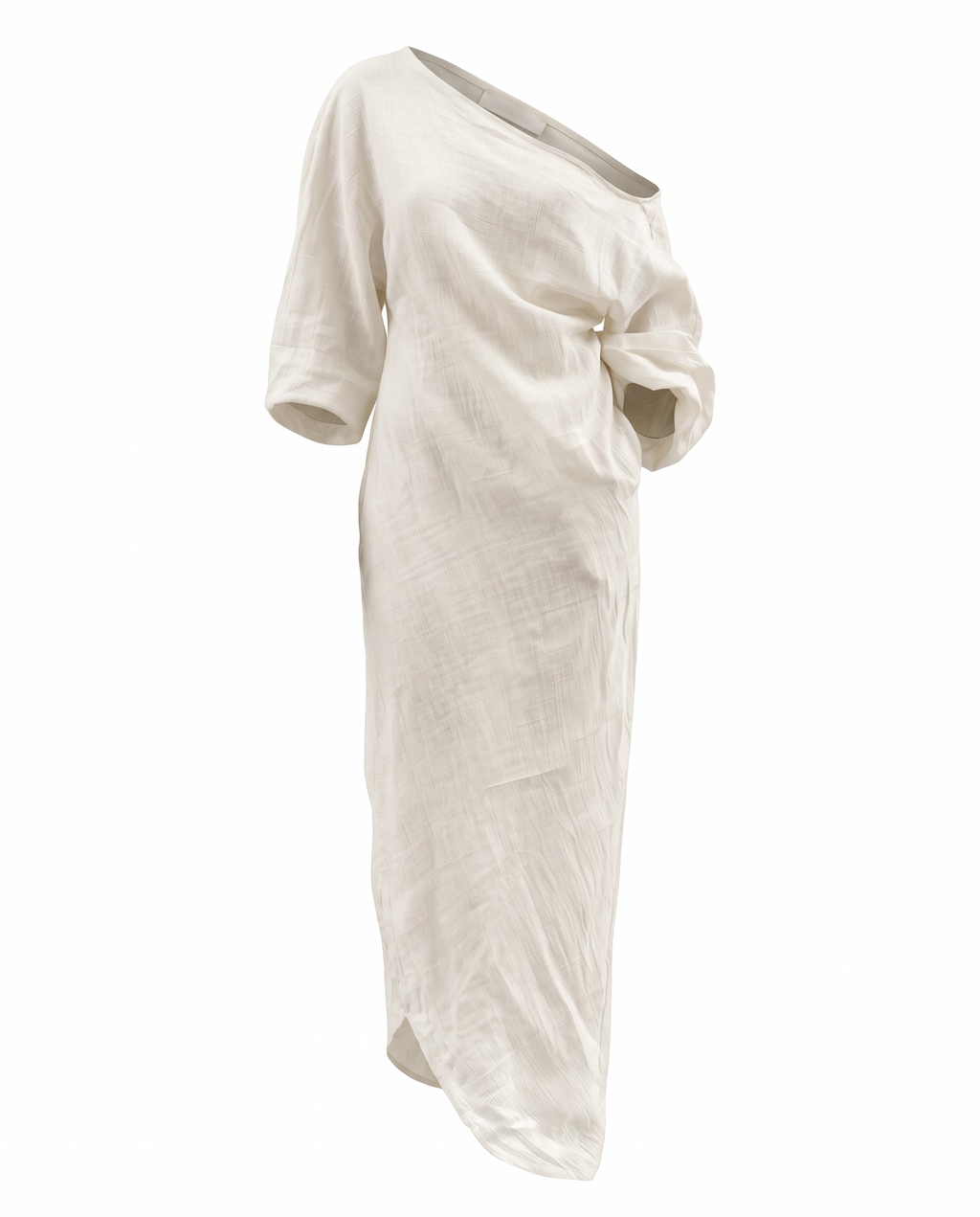 One-shoulder cotton maxi dress on white background
