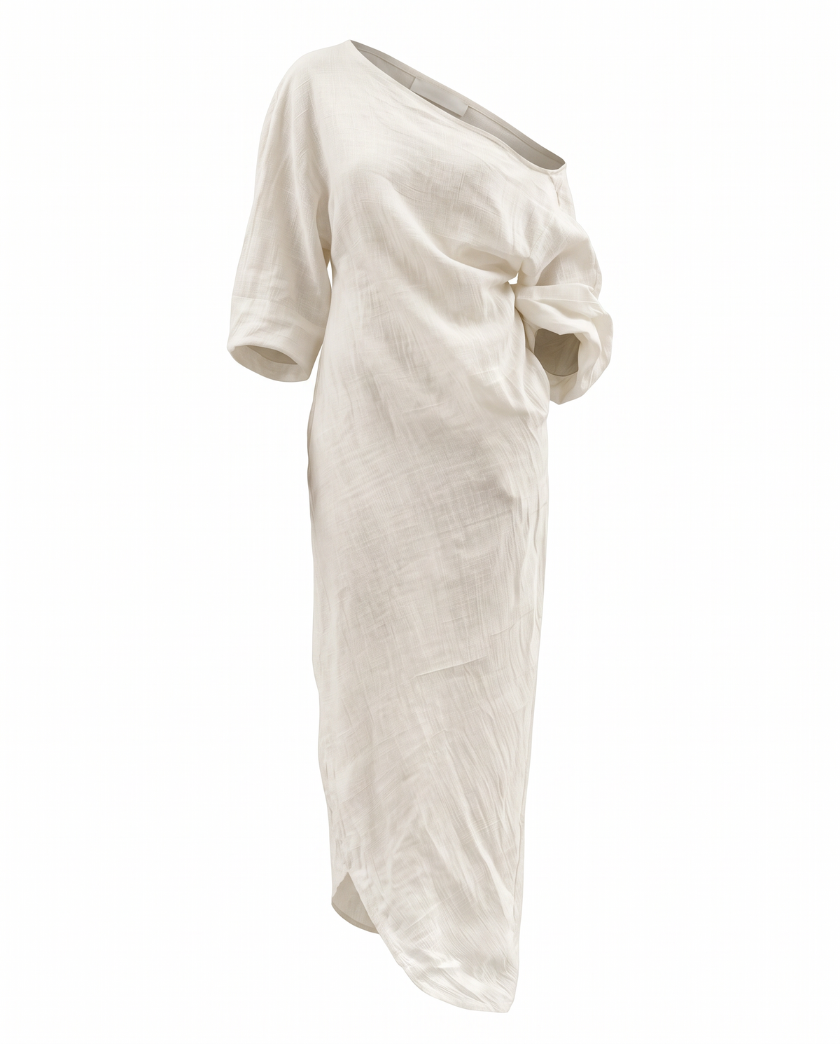 One-shoulder cotton maxi dress on white background